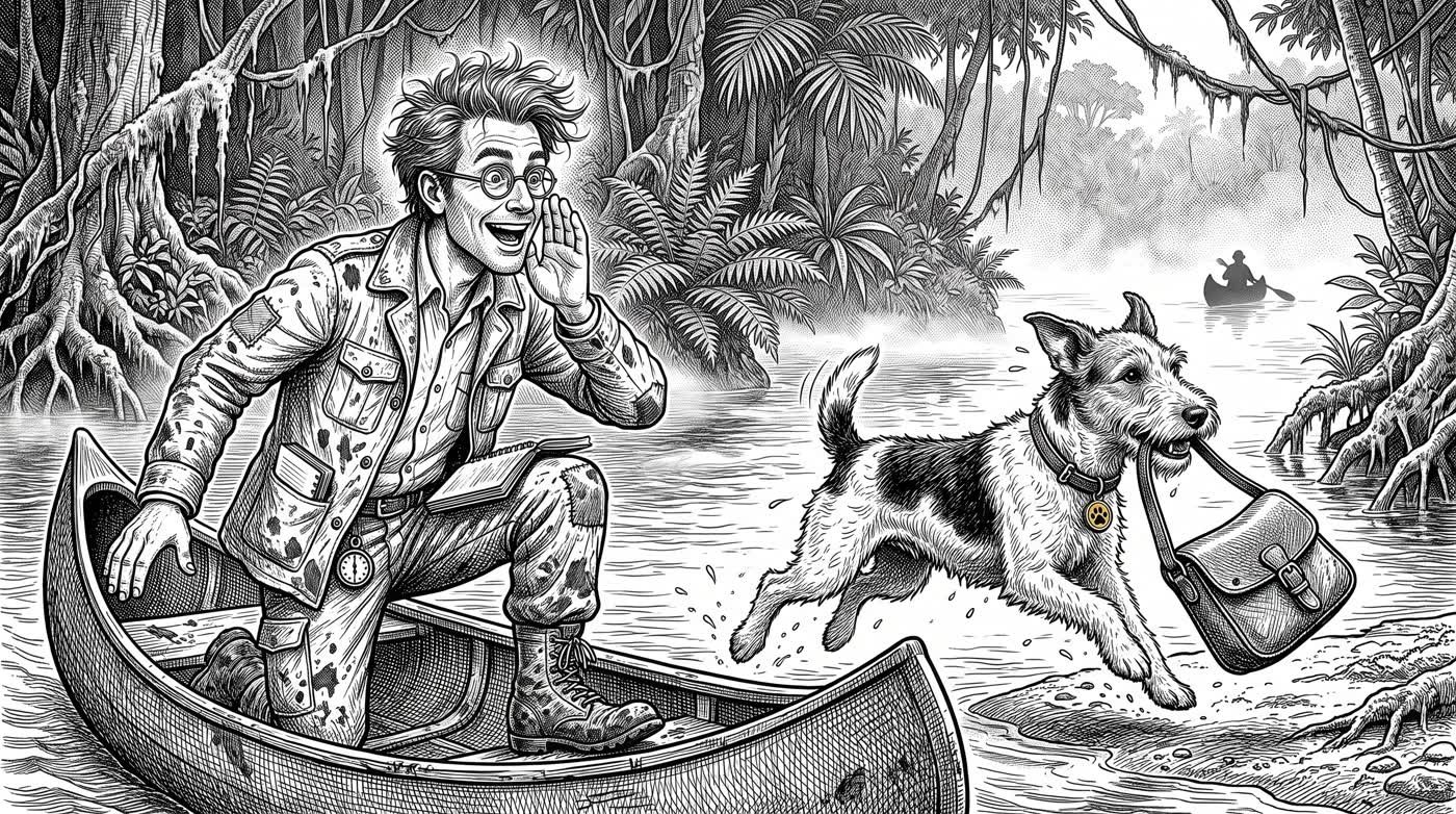 Field illustration of Dr. Vance and Barnaby on the river